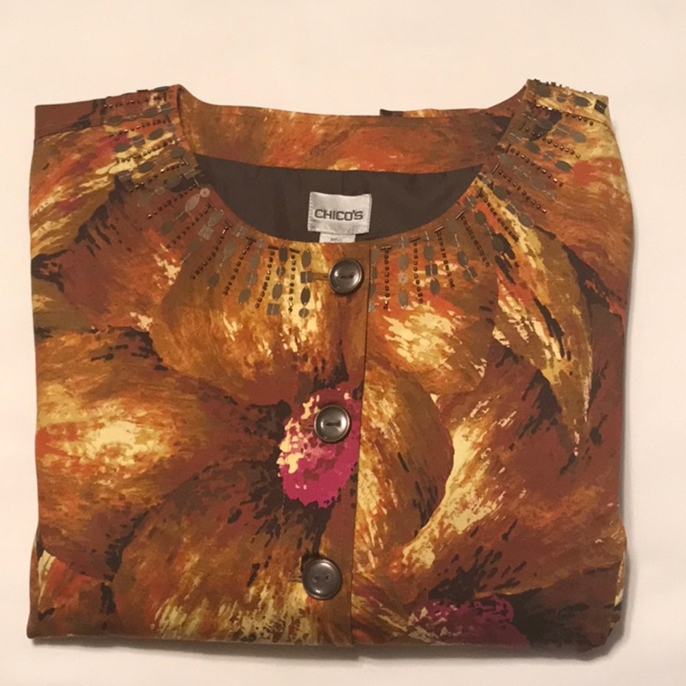 NWOT Chico’s Midnight Floral Fireglow Jacket